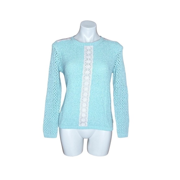 Architect Crochet Blue Green Sweater With Flower Lace Details - Picture 1 of 6